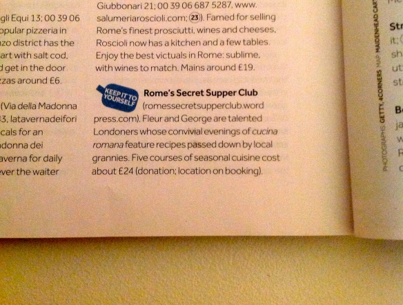 Rome's Secret Supper Club in Sunday Times